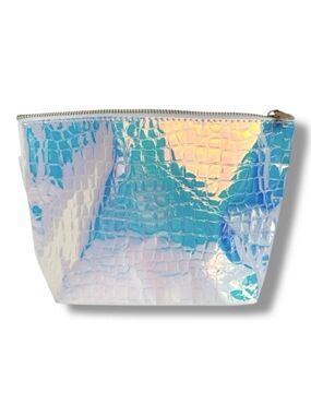 Leyla Milani Iridescent Holographic Croc Makeup Bag Blue Pink Silver NWT